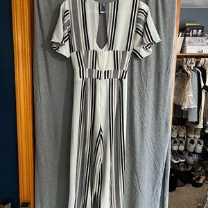 Striped B Neck flowy romper
